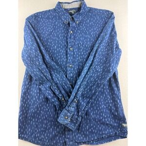 Toad&Co Mens Slim Fit‎ Blue Pine Tree Print Long Sleeve Button Down Shirt Large